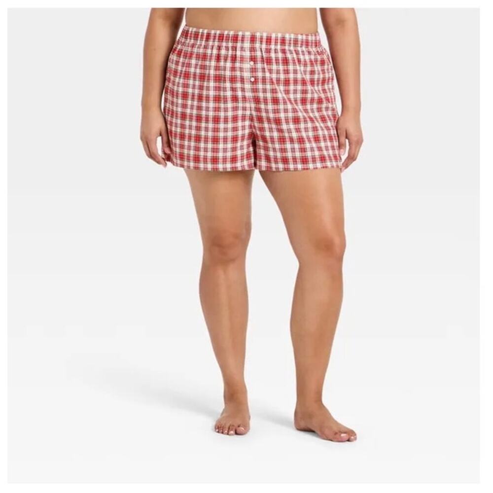 Wild Fable Women's Boxer Pajama Shorts XXL - Red Plaid